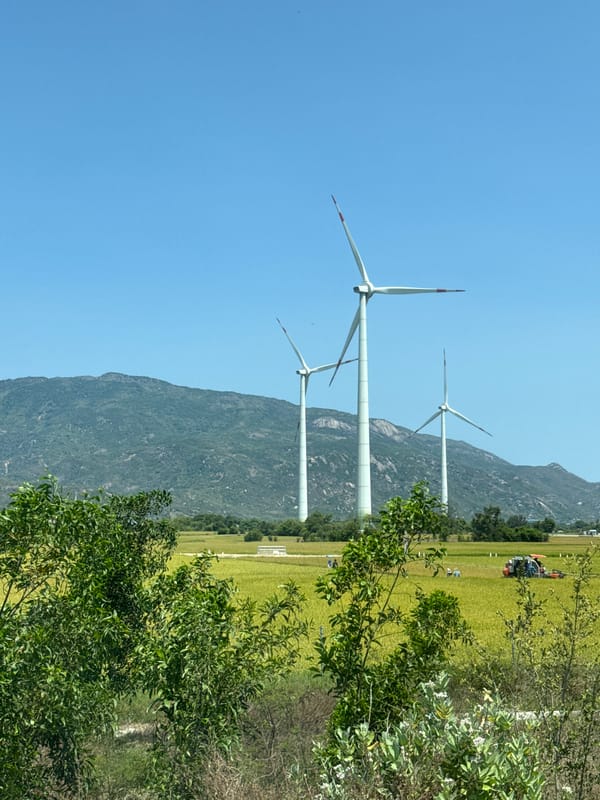 Wind farm documented in Thuan Bac, Vietnam morning