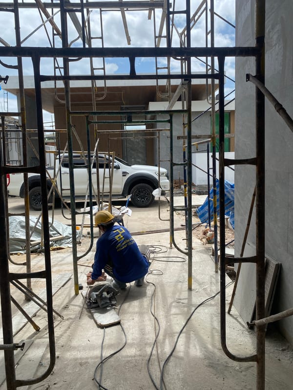 Early morning construction work continues in Choeng Thale, Thailand