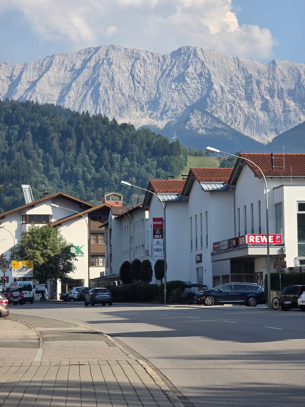 Garmisch-Partenkirchen streets with the Alps as backdrop