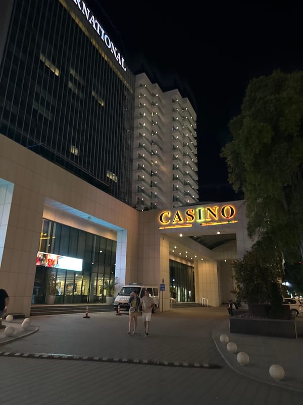 International Hotel Casino illuminated at night in Varna Bulgaria
