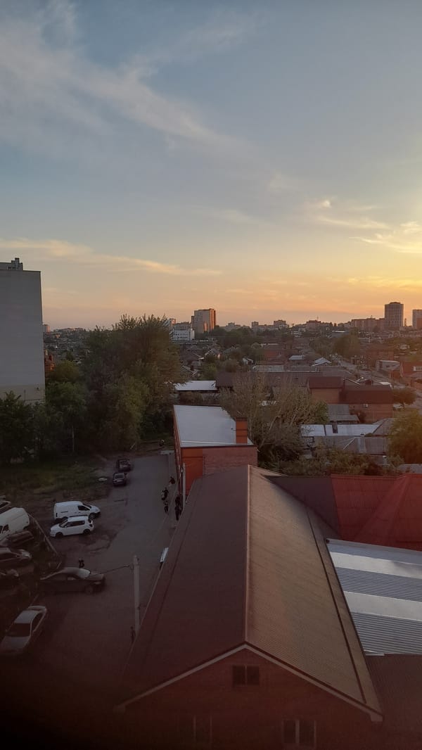 Golden hour sunset documented across Bataysk, Russia cityscape