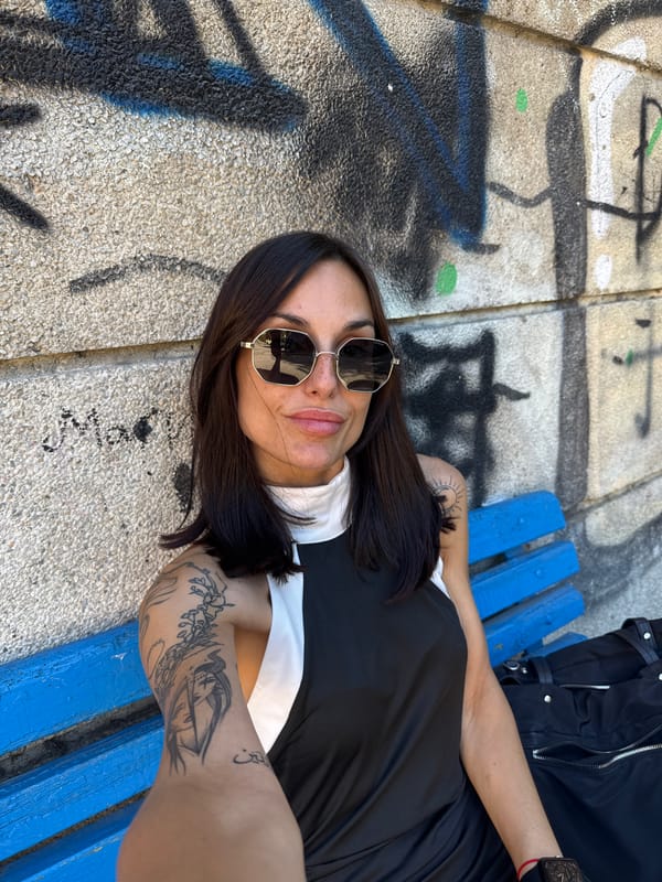 Woman photographed in various poses around Pleven park area
