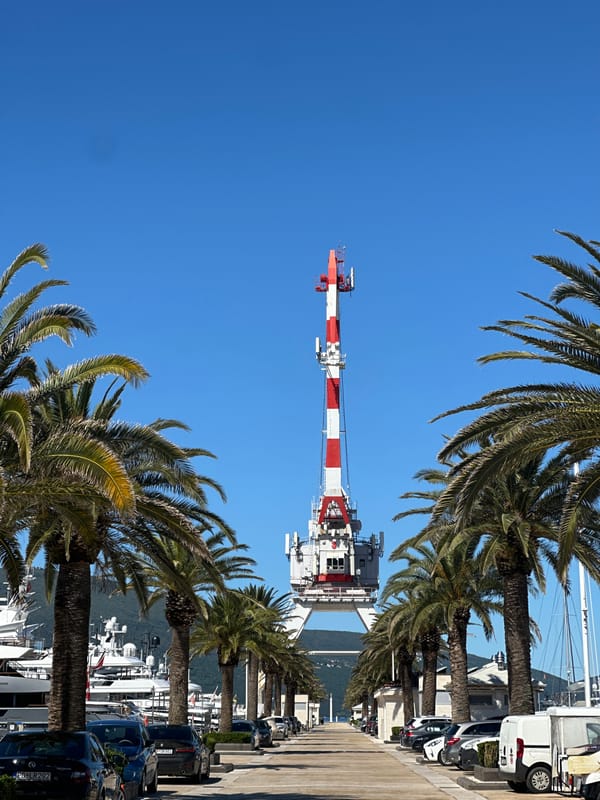 Clear morning sky over Porto Montenegro marina in Tivat