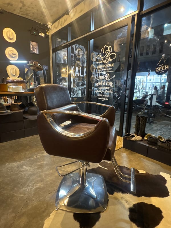 Vintage hat shop and barbershop documented in North Kuta