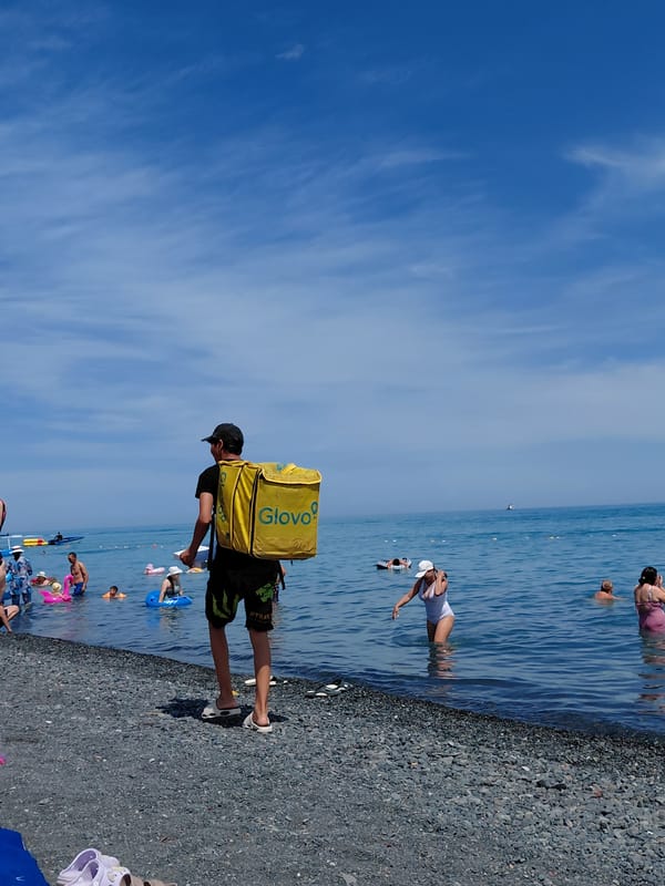 Busy summer day at a Kazakhstan lakeside beach