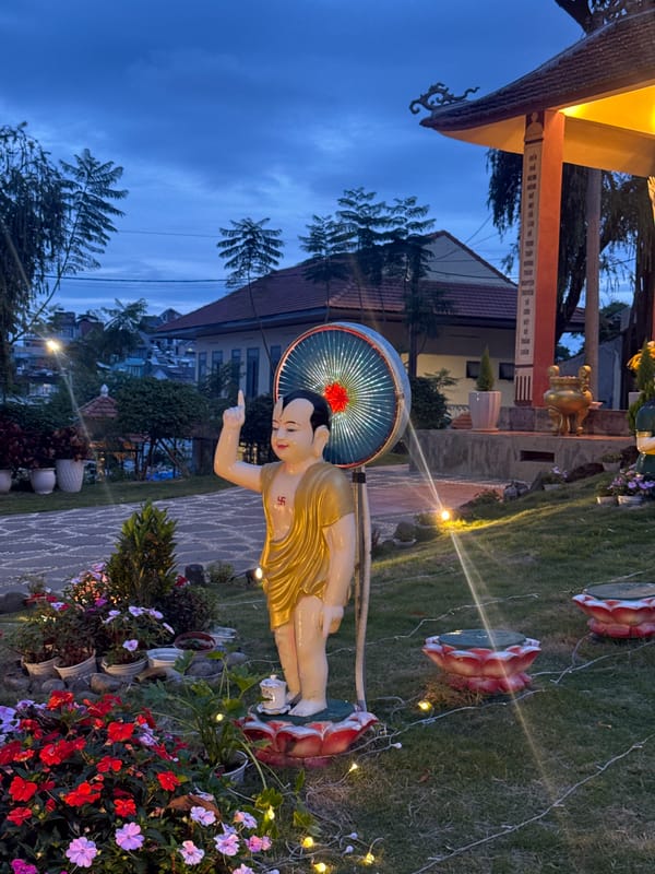 Evening Buddhist temple scenes documented across Da Lat Vietnam
