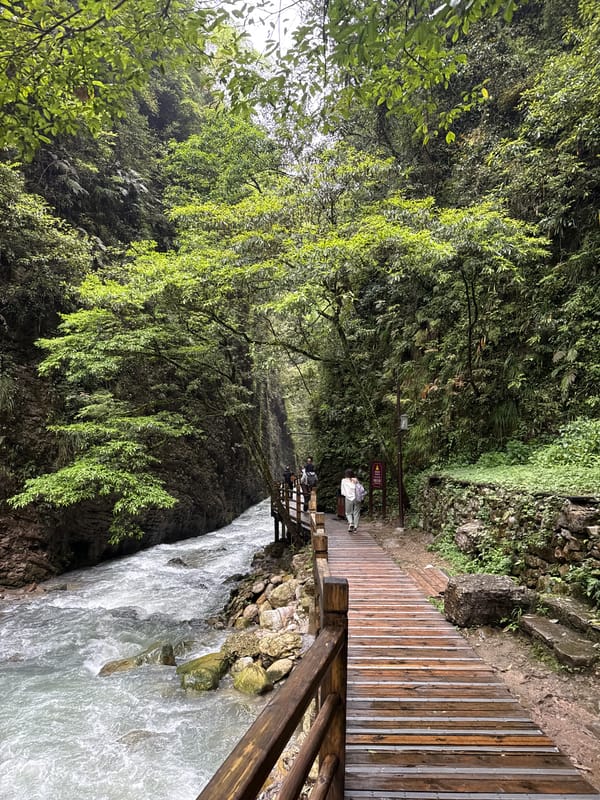 Waterfall over concrete structure documented in Zhangjiajie, China