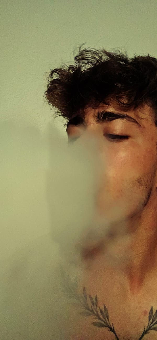 Face tilted upward through drifting smoke, Kitzscher