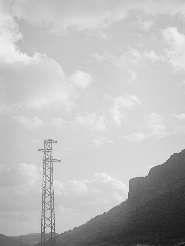 Rural Bulgaria scenes: power lines, children's art, lake landscape