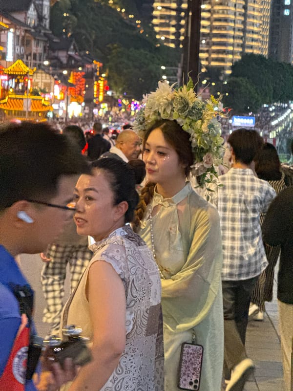 Chongqing's Hongyadong waterfront lit up at dusk