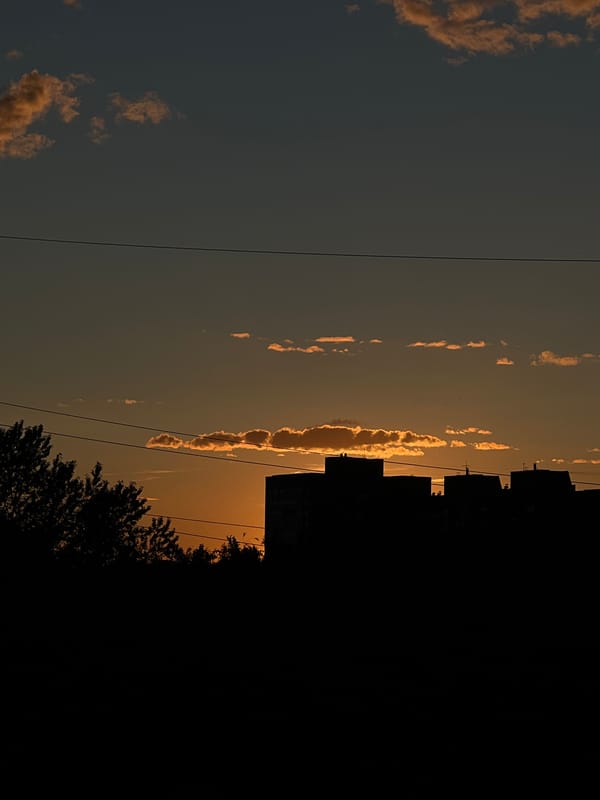 Sunset over Shushary's suburban skyline, pylons and all