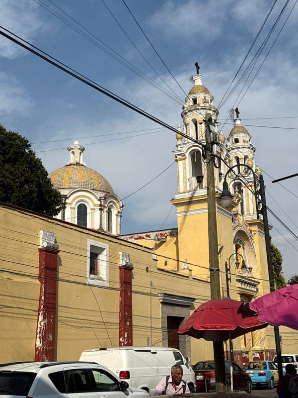 Street musician performs in historic Cholula district
