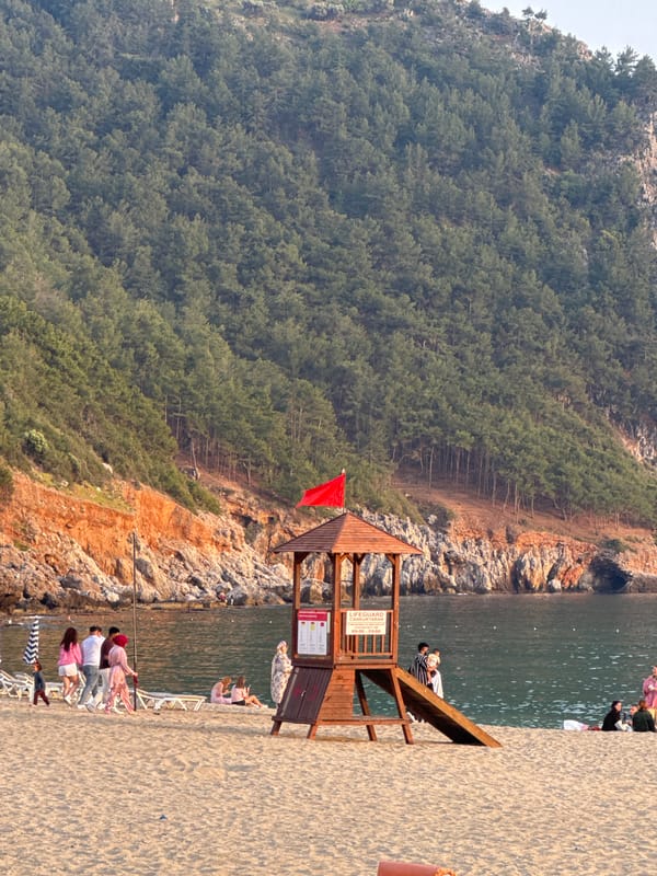 Tourist memories capture coastal resort with beaches, cable cars