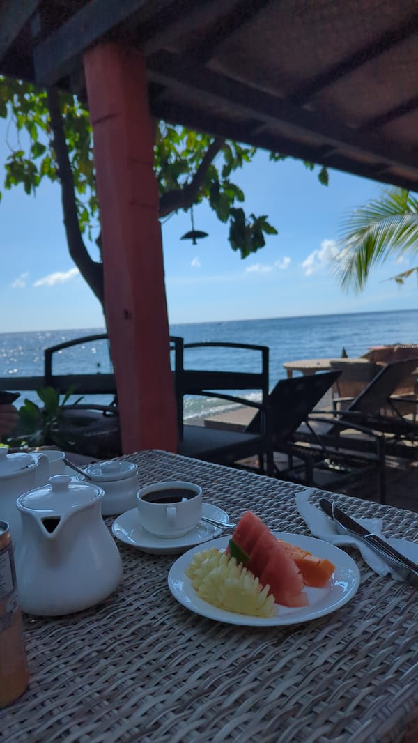 Seaside breakfast captured in Abang, Indonesia