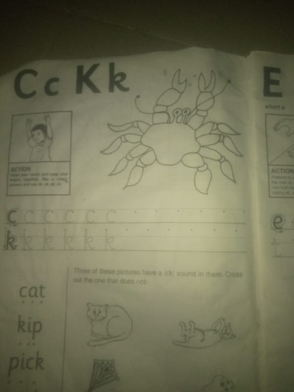 Early literacy workbook pages photographed in Jauro Yinu, Nigeria