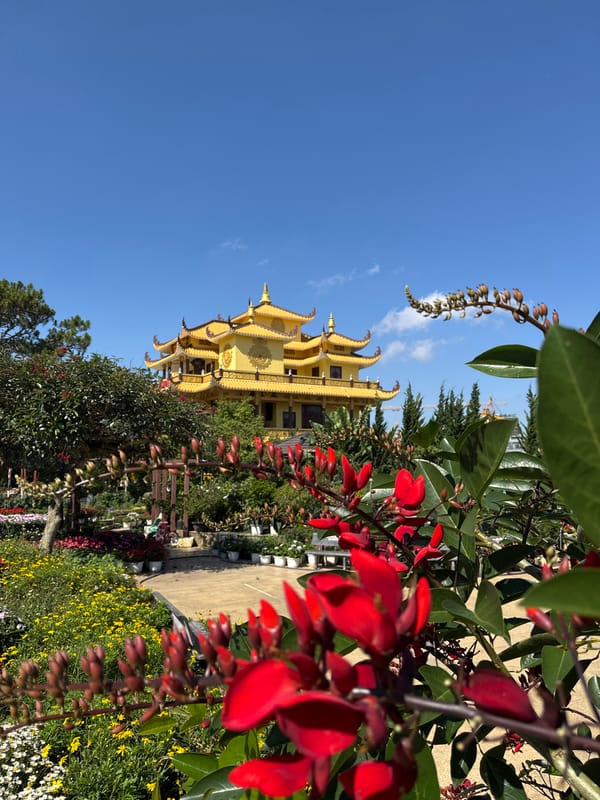 Golden temple monastery documented in Da Lat, Vietnam