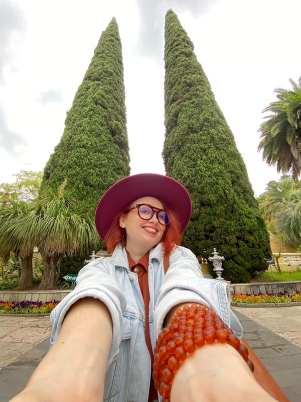 Tourist documents afternoon park visit in Sochi, Russia