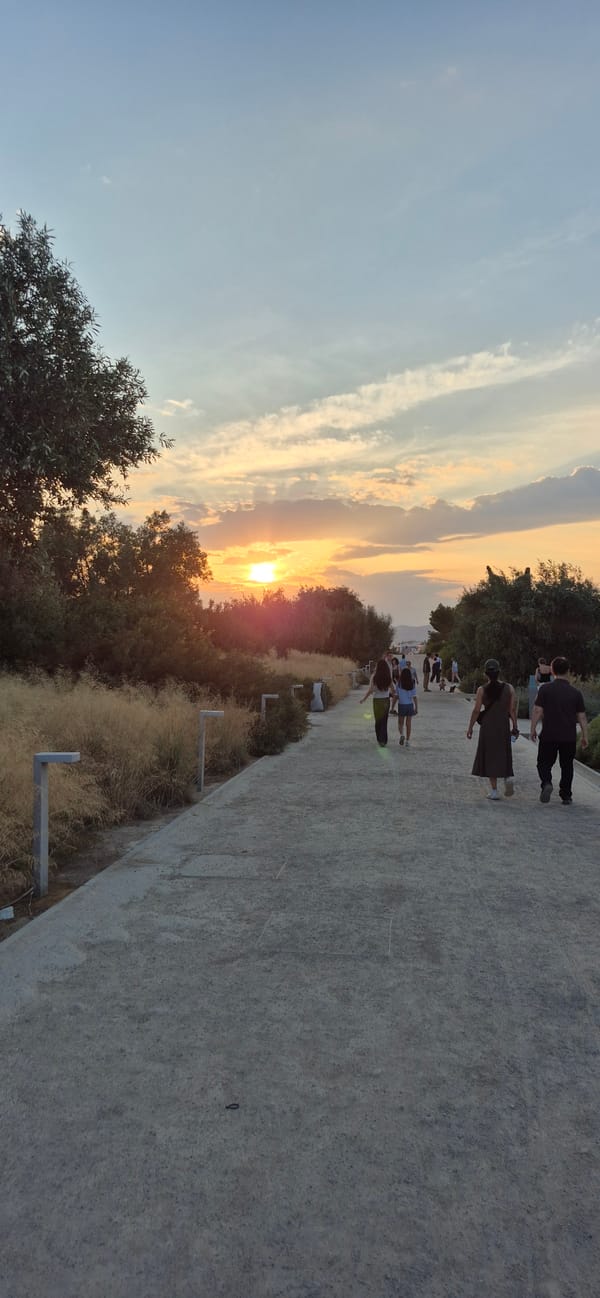 Sunset crowd gathers at Stavros Niarchos Cultural Center, Kallithea
