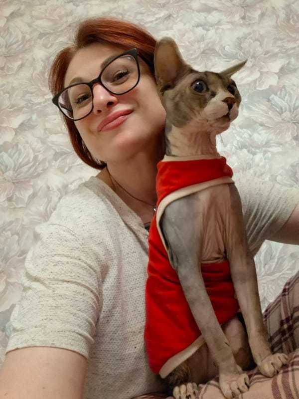 Evening hangout with dressed-up Sphynx cat in rural Belarus