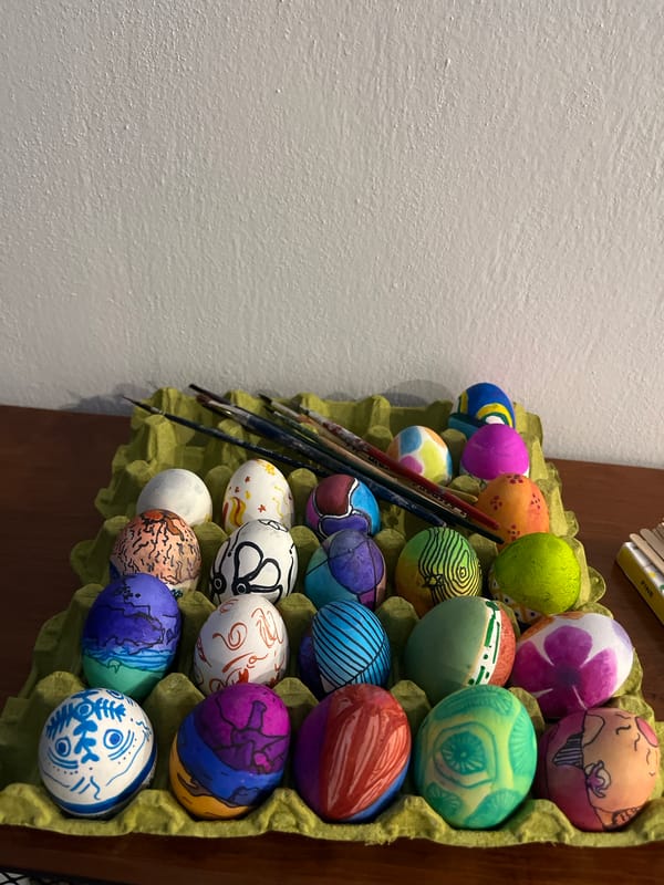 Decorated eggs and paintbrushes captured in Mexican town