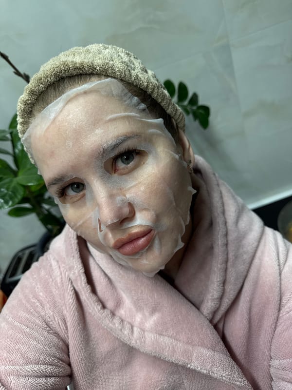 Late-night skincare routine with pet cat in rural Russia