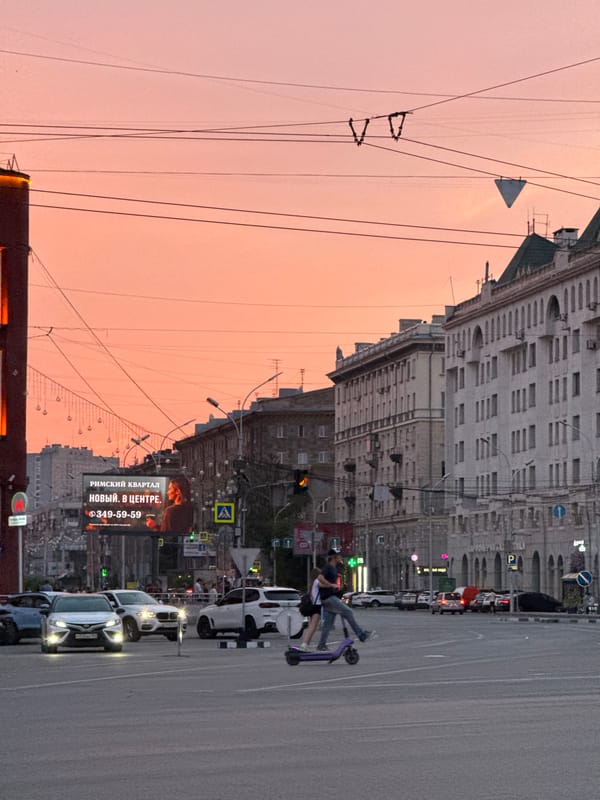 Novosibirsk streets at dusk, two angles, one golden hour