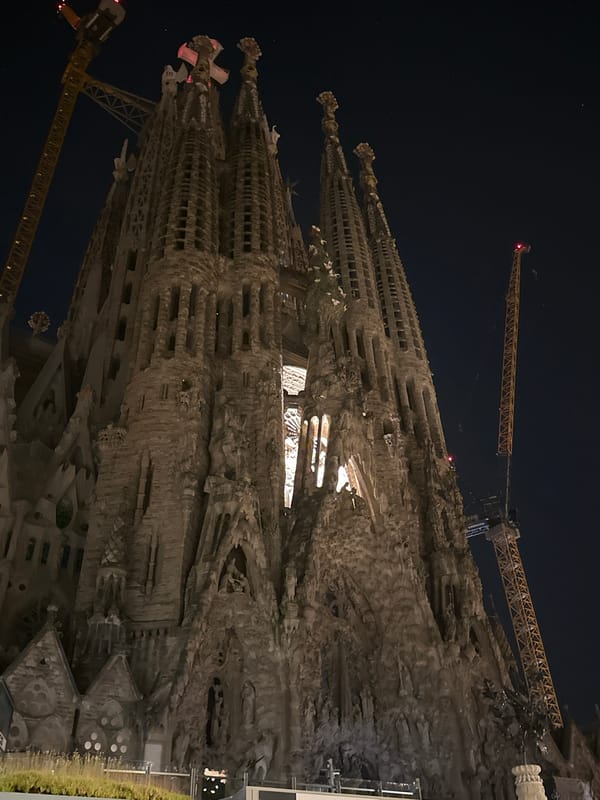 Sagrada Familia photographed under night illumination in Barcelona