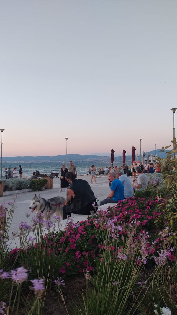 Sunset hour along Perea's waterfront promenade