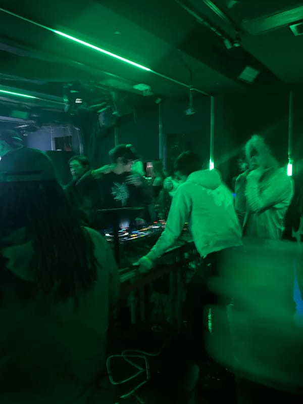 Green-lit club venue documented in Shibuya, Japan