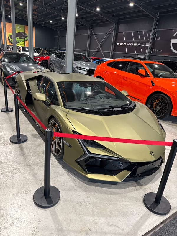 Exotic car showroom in Plovdiv full of gift-wrapped luxury vehicles