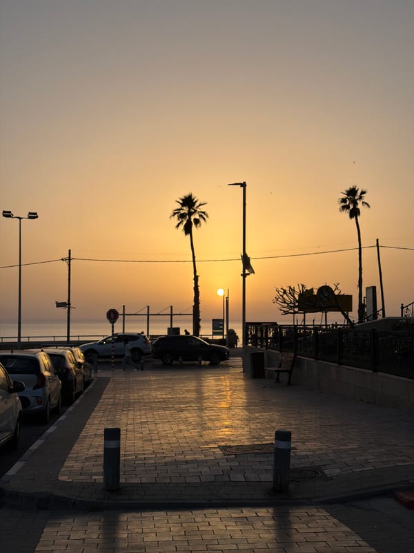 Sunset and decorative displays captured in Bat Yam, Israel