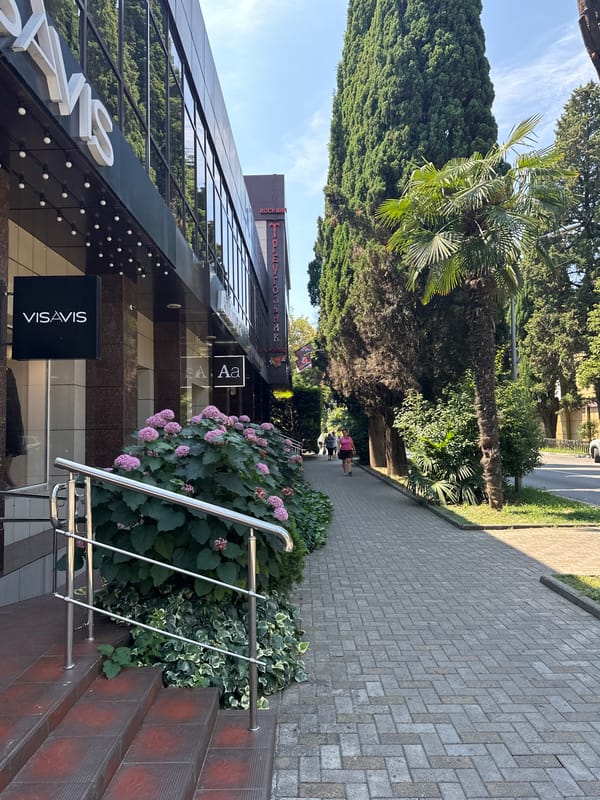 Strolling Sochi's green residential streets on a summer morning