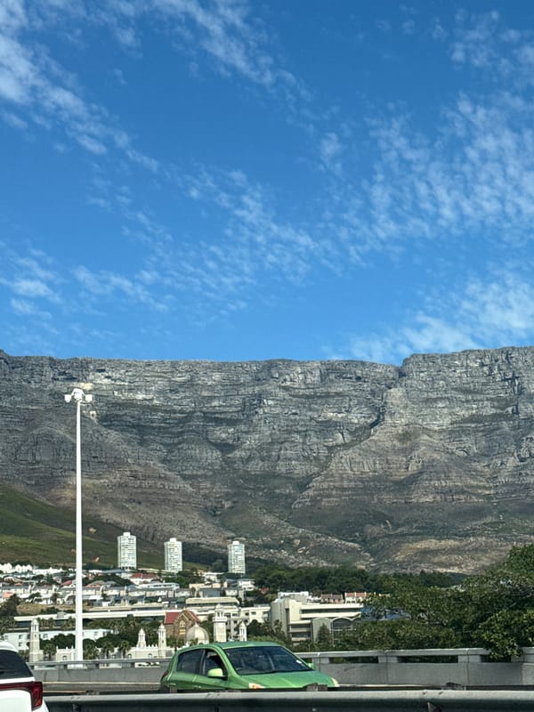 Table Mountain viewed under blue skies in Cape Town