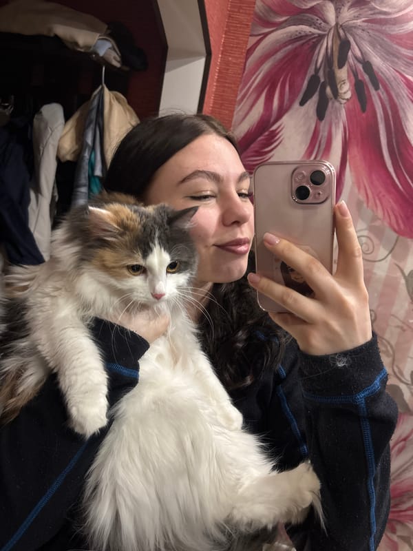 Woman takes selfie with cat in Perm indoor setting