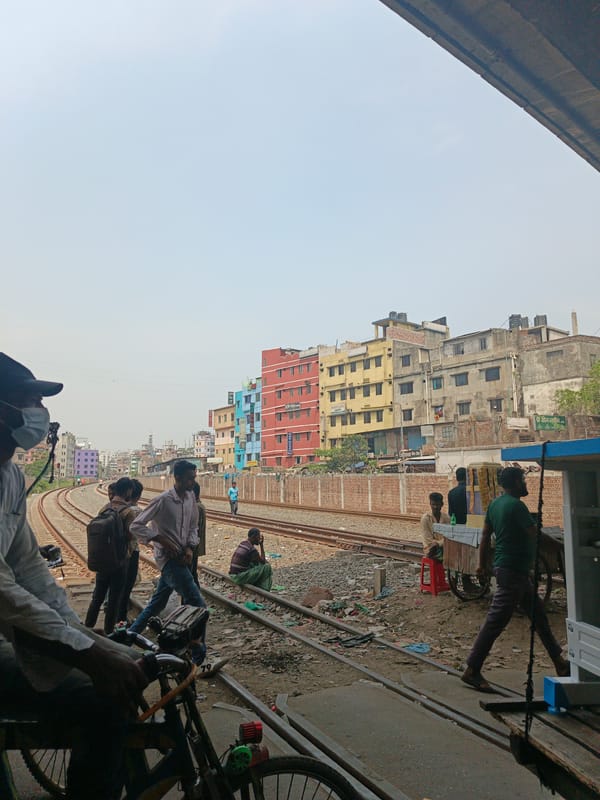 Morning commute activity observed near Dhaka railroad tracks