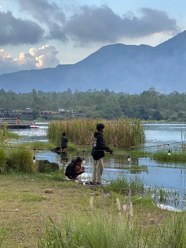 Morning fishing activity observed at Kintamani lake, Indonesia