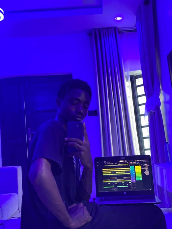 Music producer documented creating tracks in blue-lit Ibadan studio