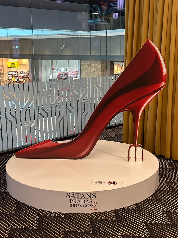 Devil-themed shoe display spotted at Riga shopping mall