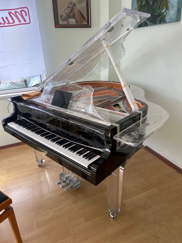 Grand pianos displayed in Plovdiv showroom