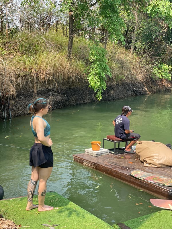 Woman in sportswear spotted near waterway in Thailand