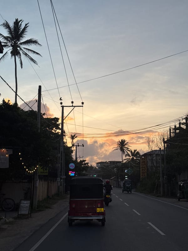 Sunset dinner and streets in Ahangama, Sri Lanka