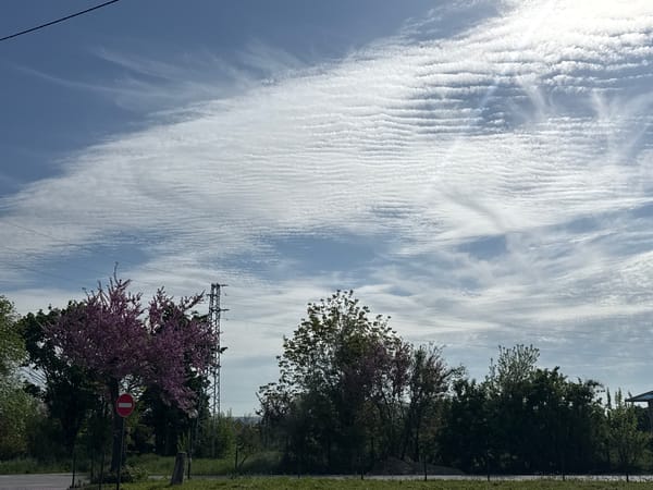 Rippled altocumulus clouds observed over Belogradets, Bulgaria morning landscape