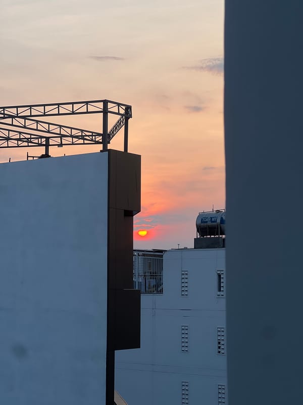 Sunset viewed through urban architecture in Nha Trang