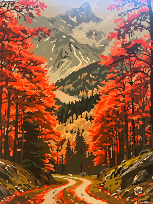 Autumn mountain landscape painting observed in Novi Sad