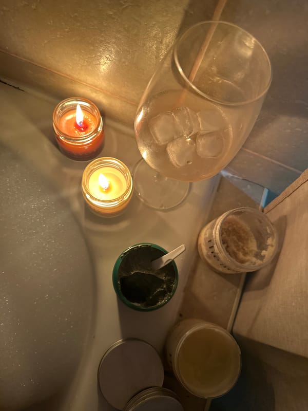 Candlelit bath night in Chaikovsky with wine and soccer