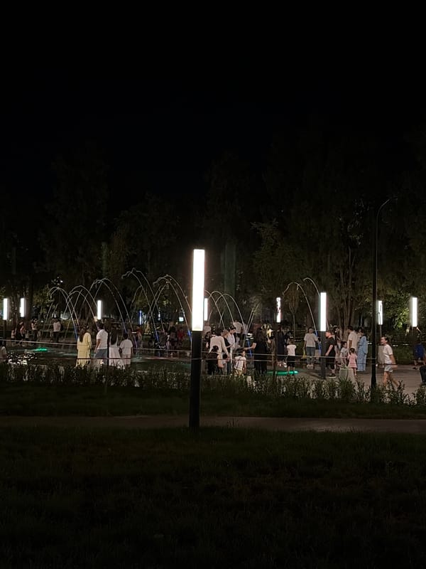 Night out around a Shymkent park and its surroundings