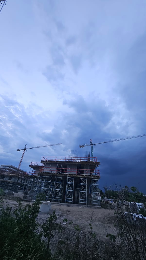 Storm clouds gather over Prešov construction sites and streets