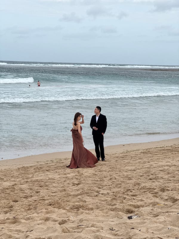 Formal beach photoshoot on the shores of Kuta Selatan, Bali