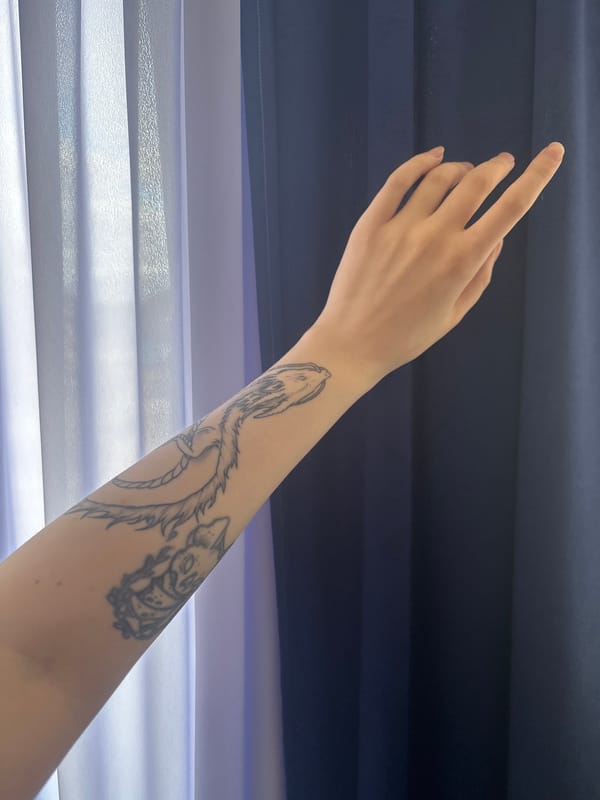 Casual moments captured in Russian town: tattoo, traffic sign, bulletin board