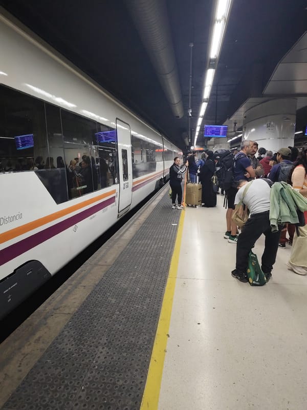 Train platform and social media content documented in Barcelona